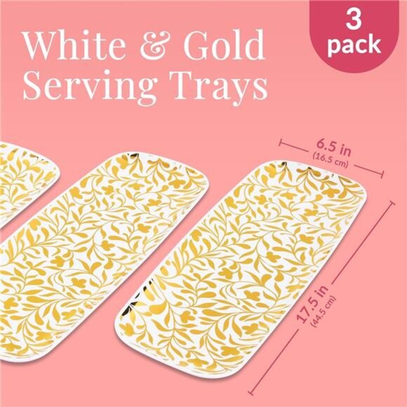 Disposable Gold Serving Trays 3 Pack - Elegant Plastic Trays for Serving Food - Picture 2 of 7